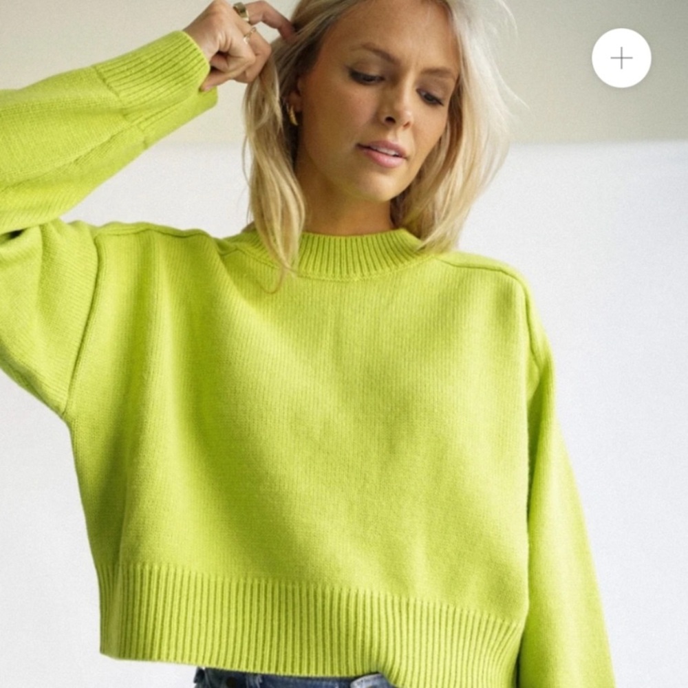 ANTHROPOLOGIE EAST ORDER CUTOUT SWEATER TOP 100% COTTON KNIT MOCK SWEATER LIME